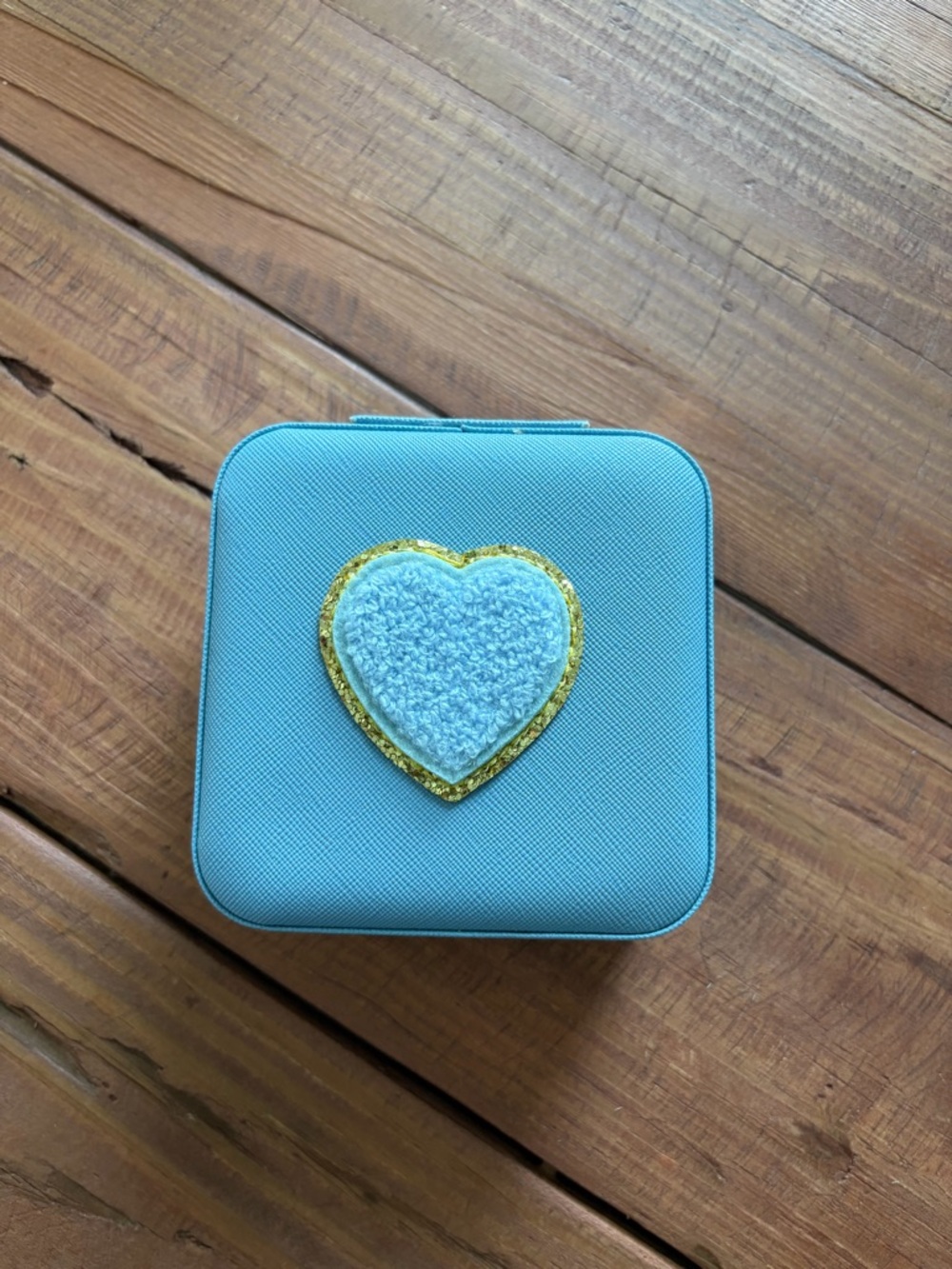 Aqua Square Jewelry Case with Heart Patch